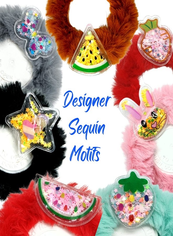 Quarya Scrunchies Furry Fluffy Soft Bands Set of 12 Scrunchies with Cartoon Stickers Elastic Rubber Headband Ruffle Hair For Girls Toddlers Kids MultiColor - Pack of 12 Scrunchies - Image 4