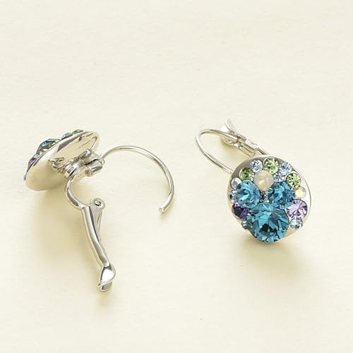 EVEVIC Multicolored Austrian Crystal Leverback Earrings for Women 14K Gold Plated Dangle Hoop Earrings (Blue Green Crystals/Silver-tone) - Image 5