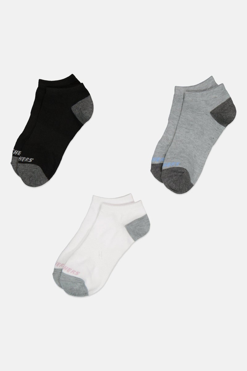 SKECHERS Women 3 Pairs Brand logo Ankle Socks, Multicolor - Image 2