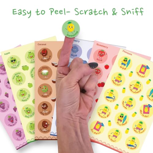 Joyful Artistry Scratch and Sniff Stickers - 12 Different Scents (24 Sheets) of Fruits & Food Smelly Rewards - Motivational Stickers for Kids, Students and Teachers - Image 5