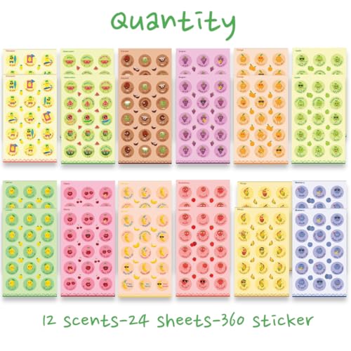 Joyful Artistry Scratch and Sniff Stickers - 12 Different Scents (24 Sheets) of Fruits & Food Smelly Rewards - Motivational Stickers for Kids, Students and Teachers - Image 2