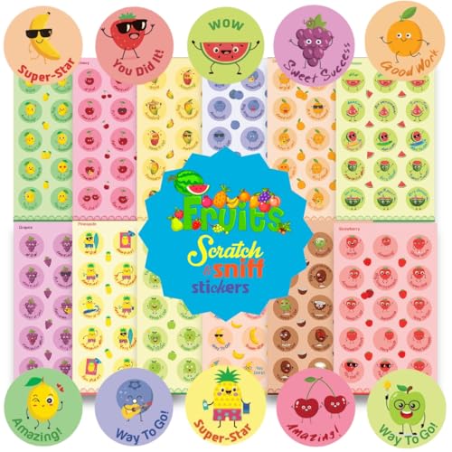Joyful Artistry Scratch and Sniff Stickers - 12 Different Scents (24 Sheets) of Fruits & Food Smelly Rewards - Motivational Stickers for Kids, Students and Teachers - Image 1