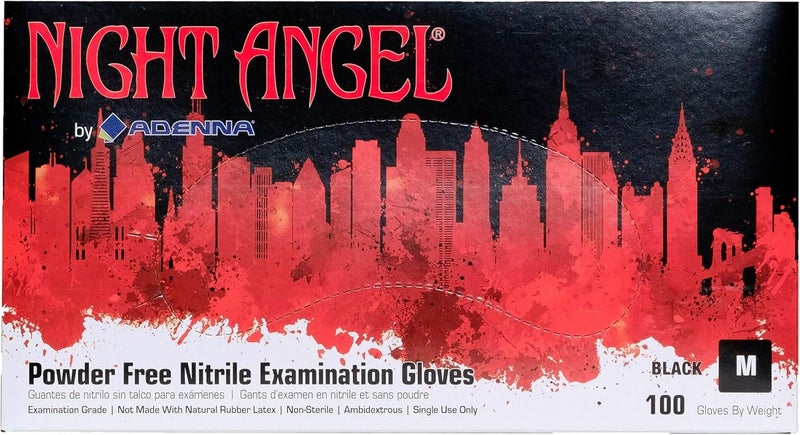 Adenna Night Angel Powder Free Nitrile Examination Gloves - Black, Medium (100 Count) - Image 1