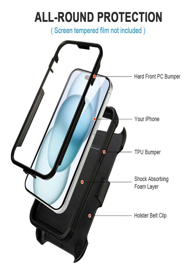 Saiboro for Defender iPhone 13 Case with Clip,for Holster iPhone 13 Case with Kickstand,for Heavy Duty iPhone13 Phone Case Rugged 2 Layers of Sturdy,Anti-Drop for Phone Case iPhone 13Case Protective(Black) - Image 2