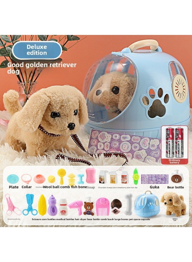 Electric Simulation Dog Plush Teddy Twist Butt Will Call Will Shake Tail Shake Butt Bucky Robot Dog Girl Toy-Color:Golden Retriever [exquisite Pet Cage + Traction Rope + Play House Suit + Stickers] Mail Order Box  - Image 1