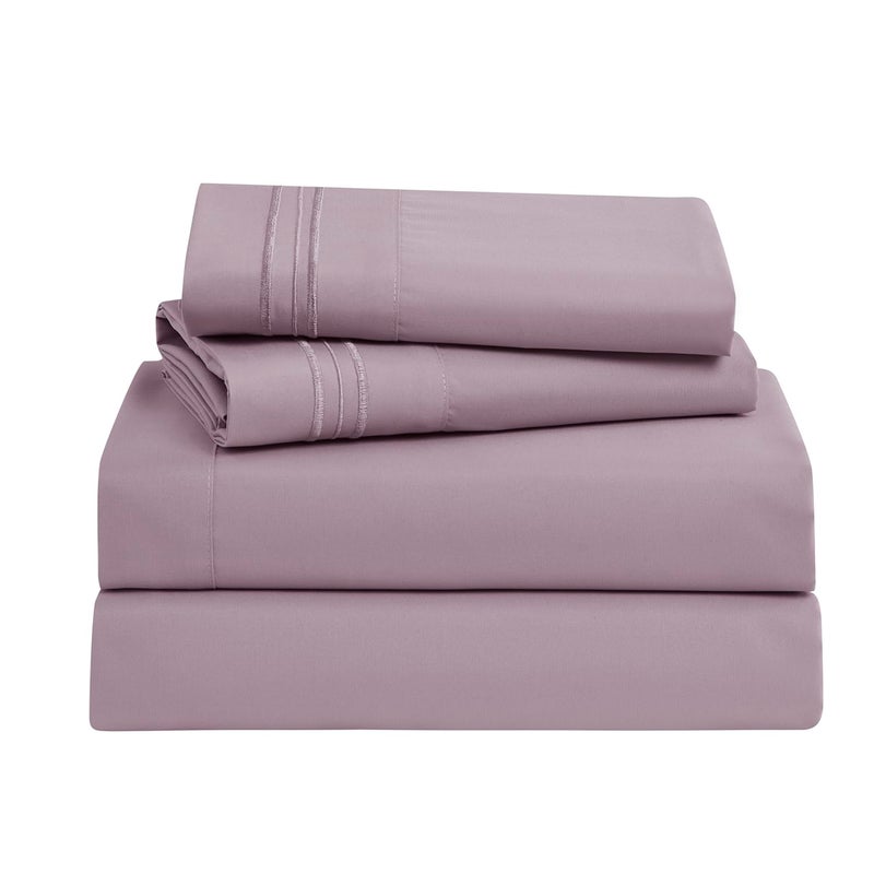 Clara Clark Bed Sheets  Premier 1800 Series Bed Sheet Set  Deep Pocket  Wrinkle  Fade  Stain Resistant  Luxury Soft Bedding Sheets & Pillowcases  California King  Dusty Purple - Image 1