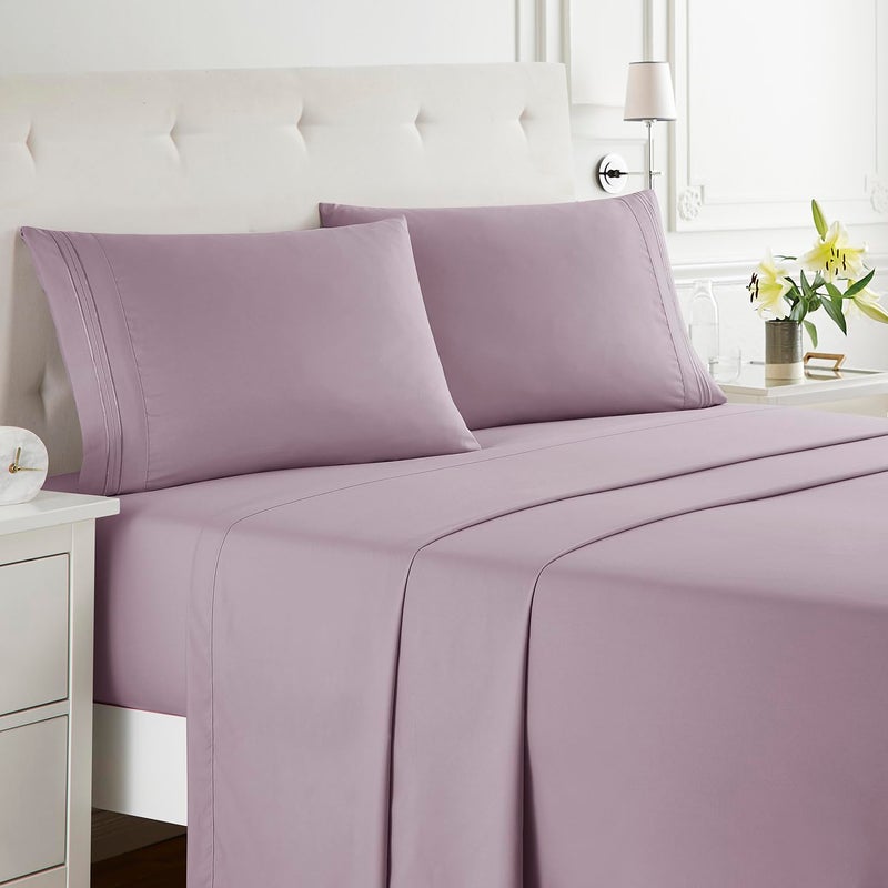Clara Clark Bed Sheets  Premier 1800 Series Bed Sheet Set  Deep Pocket  Wrinkle  Fade  Stain Resistant  Luxury Soft Bedding Sheets & Pillowcases  California King  Dusty Purple - Image 2