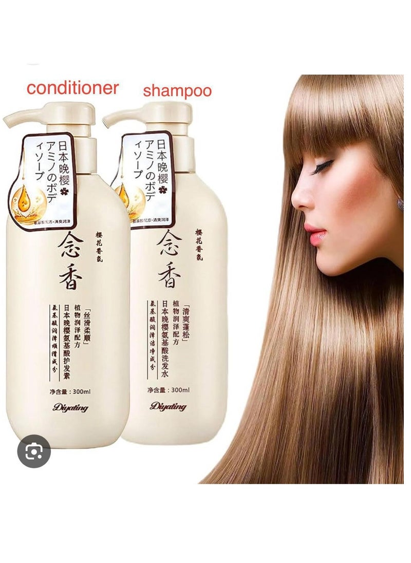 .300ml Sakura Japanese Shampoo  Sakura Shampoo and Conditioner Japanese  Nourishing Scalp Sakura Shampoo Japan Shampoo | Japan Evening Sakura Amino Acid Shampoo for Thickening Dry Damaged Hair