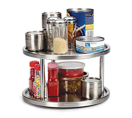 RSVP International Two-Tier Turntable Lazy Susan | Handy in Cabinet, Refrigerators & Counters | Organize Spices, Canned Foods, Pots, Pans, Dinnerware, 10.5" x 6", Stainless Steel - Image 2