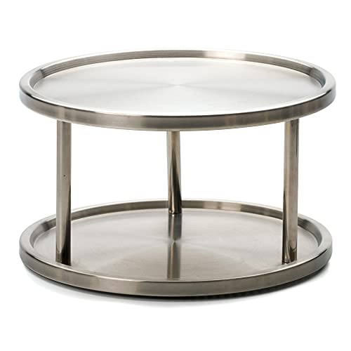 RSVP International Two-Tier Turntable Lazy Susan | Handy in Cabinet, Refrigerators & Counters | Organize Spices, Canned Foods, Pots, Pans, Dinnerware, 10.5" x 6", Stainless Steel - Image 1