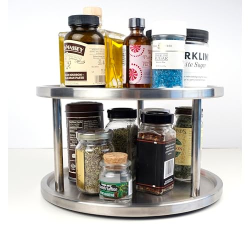 RSVP International Two-Tier Turntable Lazy Susan | Handy in Cabinet, Refrigerators & Counters | Organize Spices, Canned Foods, Pots, Pans, Dinnerware, 10.5" x 6", Stainless Steel - Image 4