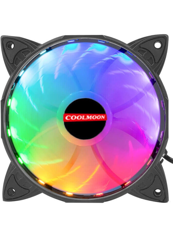 Cool Moon مروحة تبريد كمبيوتر RGB 12 فولت RGB 4 دبوس 12 سم مروحة صامتة  - Image 1