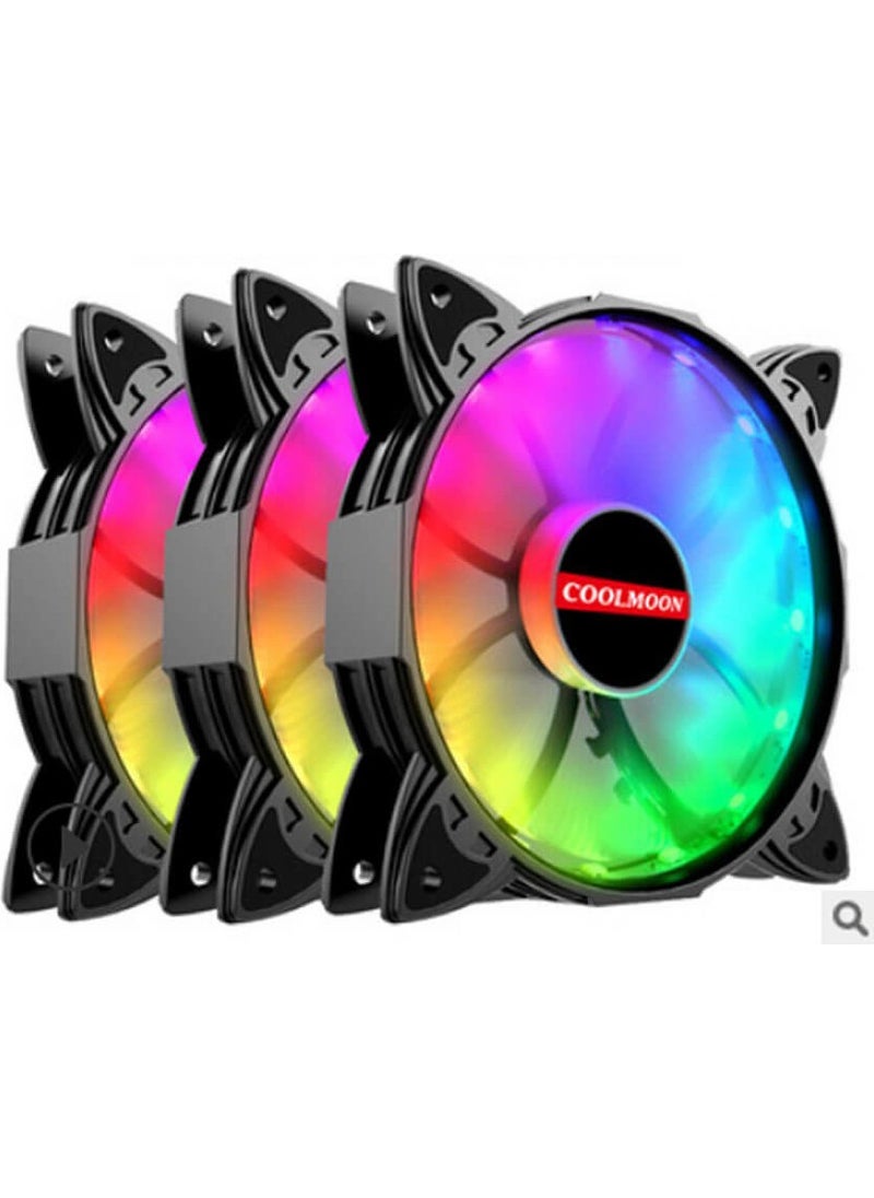Cool Moon مروحة تبريد كمبيوتر RGB 12 فولت RGB 4 دبوس 12 سم مروحة صامتة  - Image 3