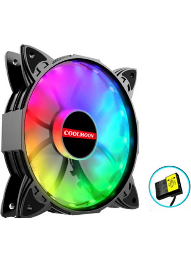 Cool Moon مروحة تبريد كمبيوتر RGB 12 فولت RGB 4 دبوس 12 سم مروحة صامتة  - Image 2