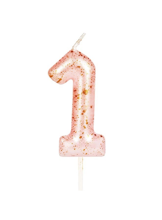 Hongplus Pink Gold Number 1 Candles, First Birthday Candle,Pink Happy Birthday Candles for Cake, Cake Topper Decorations for Girls Women Her First Birthday Party Decorations Supplies Favor Gift - Image 1