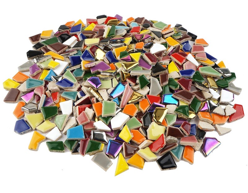 Lanyani Vibrant Broken Ceramic Tiles for Crafts Mosaics,Irregular Polished China Tile Scraps Stained Glass Pieces, Mixed Colors- 2Pounds/0.97 Square Foot - Image 3