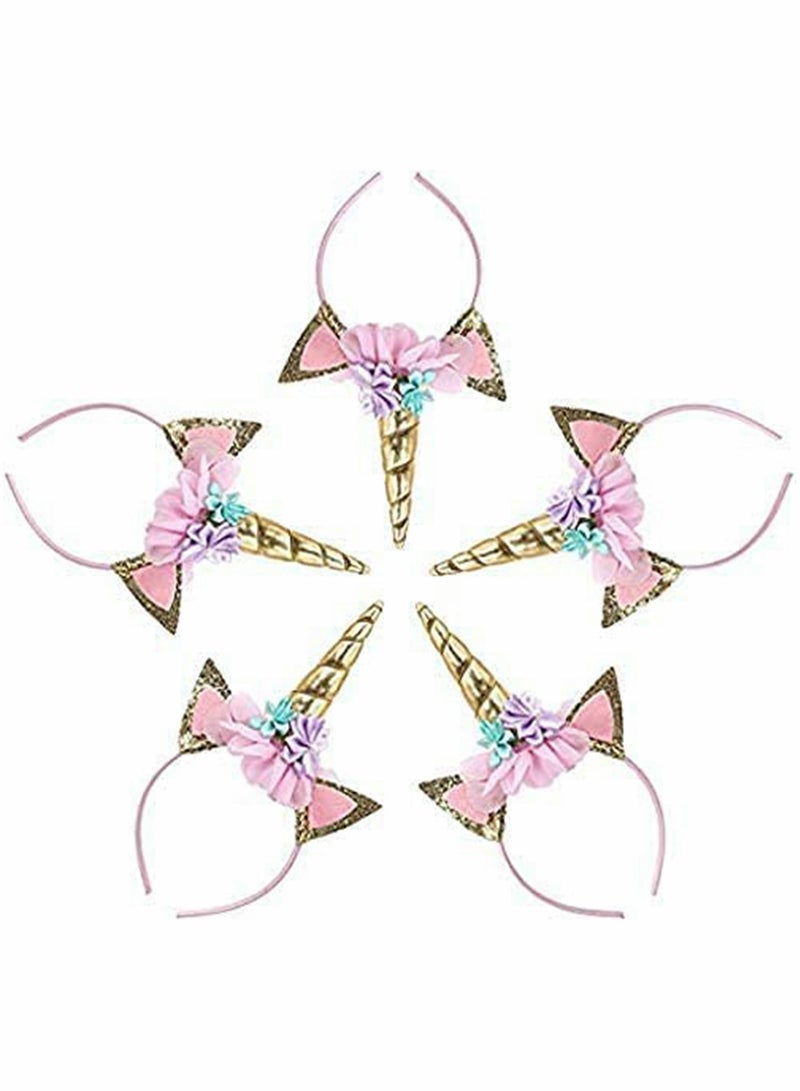 SOLARAE Unicorn Horn Head Party Kid Headband Fancy Dress Cosplay Decorative Photography Props for Kids, 5 Pack - Image 1