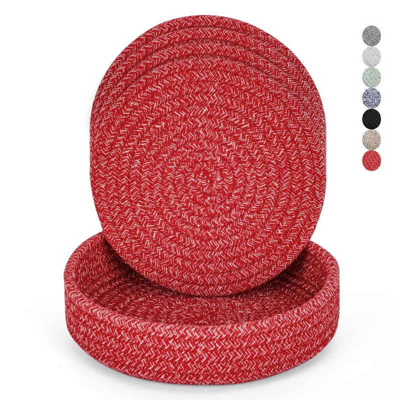 Trivets for Hot Dishes Pots and Pans Hot Pads with Storage Basket Pot Holders for Kitchen Heat Resistant Mat Protect Counter Home Essentials Farmhouse Decor Red 4 PCS