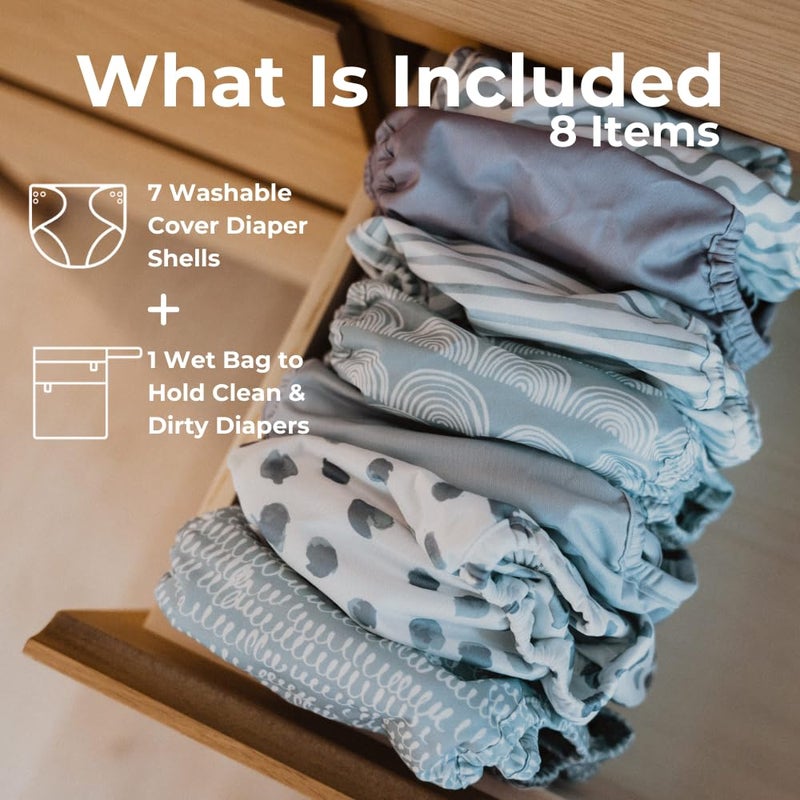 Nora's Nursery Cloth Diaper Cover, Reusable Cover with Snap Closure, Shell for Prefold, Flat, or Fitted Inserts, Includes Wet Bag - Something Blue - Image 2