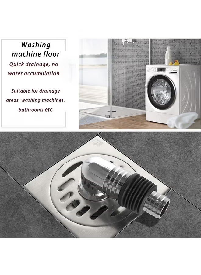 Washing Machine Floor Drain Cover, Bathroom Square Sink Drain Strainers, Easy Clean, Home with Pipe Connector (Silver) - Image 4
