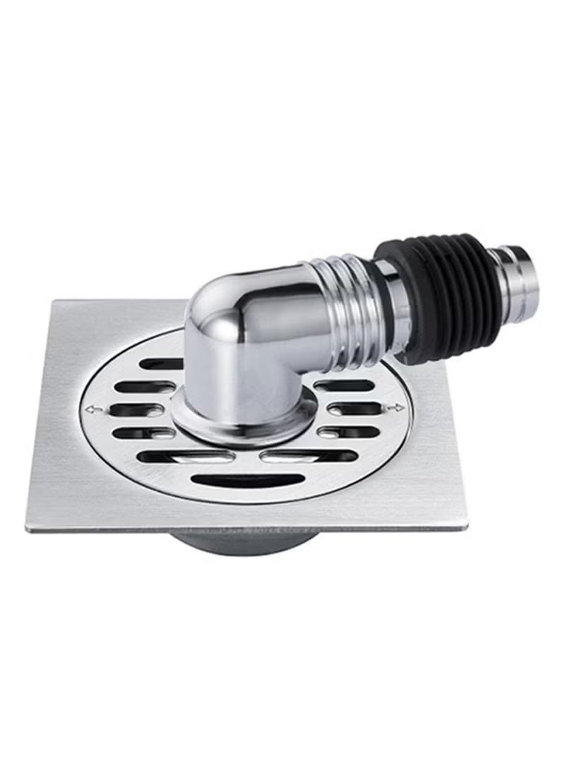 Washing Machine Floor Drain Cover, Bathroom Square Sink Drain Strainers, Easy Clean, Home with Pipe Connector (Silver) - Image 1