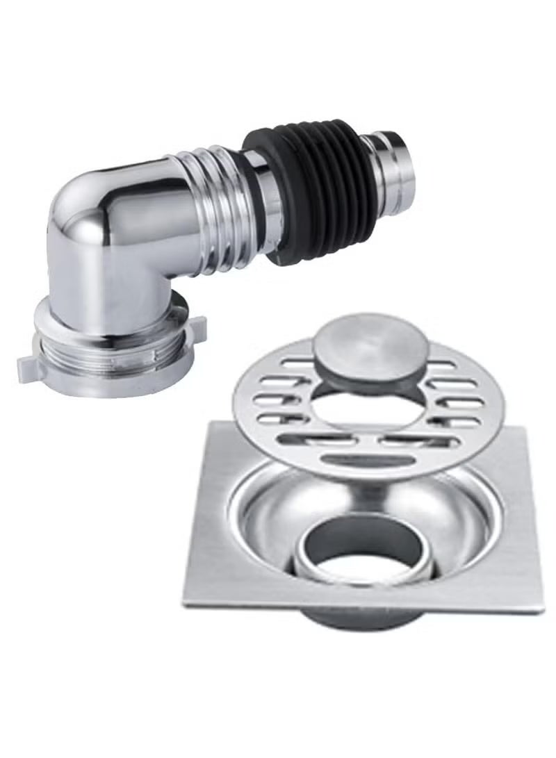Washing Machine Floor Drain Cover, Bathroom Square Sink Drain Strainers, Easy Clean, Home with Pipe Connector (Silver) - Image 5