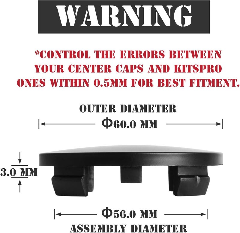 KitsPro 2.4Inch 60MM Wheel Center Caps, Pack of 4 (Matte Black, Outer 60MM, Inner 56MM) - Image 2