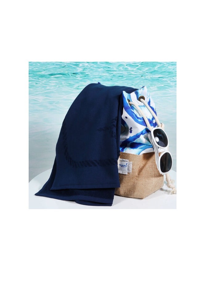 Anemoss - Anemoss Beach Towel, %100 Cotton, Soft, Water Absorbent, Quick Dry, Medium Thick, Pool and Bath Towel, 27x55 in, Navy Blue Color - Image 1