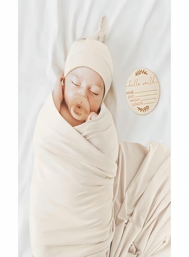 SEVDO Baby Receiving Blankets with Matching Beanie Set Newborn Nursery Swaddle Unisex Swaddle Wrap Soft Silky Neutral for Baby Girls and Boys (White) - Image 5