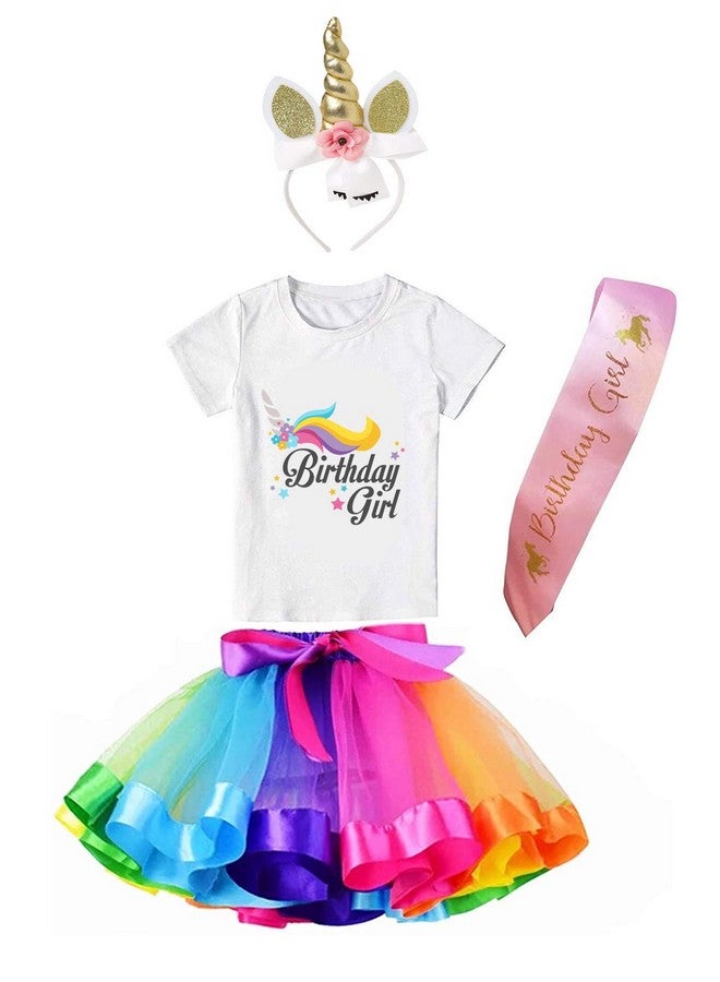 Fancydresswale FancyDressWale Unicorn Brthday Princess Costume Set- Tutu Multicolor Skirt,Headband, T-Shirt and Sash  - Image 1