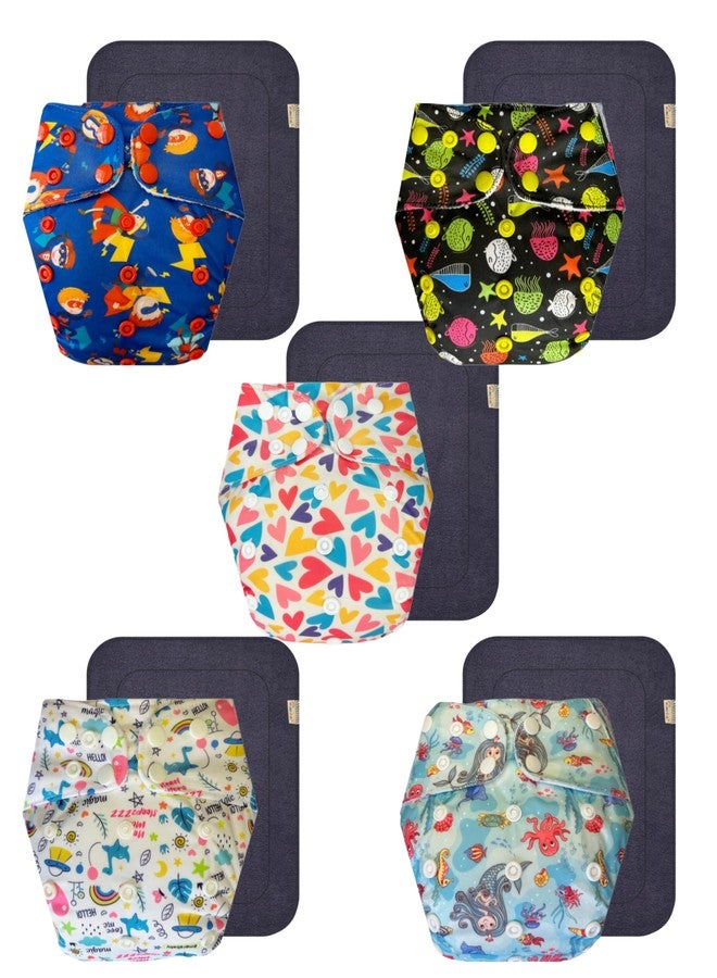 Dumbledo Premium Cloth Diaper with Gray Insert (Pack of 5) | Hypoallergenic | Leakproof | Easy to Clean | Designed by Moms | 3 Months - 3 Years | Unisex Baby - Image 1