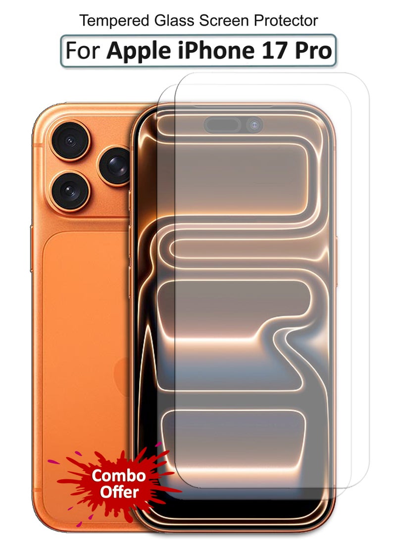 ملبوس لأجهزة آبل آيفون 17 برو - حزمة مجموعة - واقي شاشة زجاجي مقسى - لمسة حساسة، شفافية أعلى، سهل التركيب، واقٍ مضاد للخدوش وخالي من الفقاعات متوافق مع آبل آيفون 17 برو - شفاف - Image 1