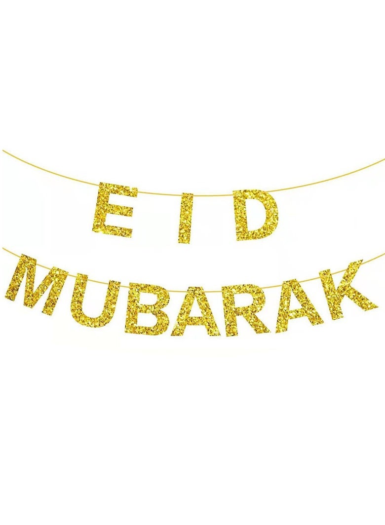 general Eid Mubarak Banner,Ramadan Mubarak Party Decorations Home, Gold Glitter Moon Stars Bunting Garland for Eid Celebration Decoration Muslim Islamic Ramadan Kareem Party Supplies - Image 2