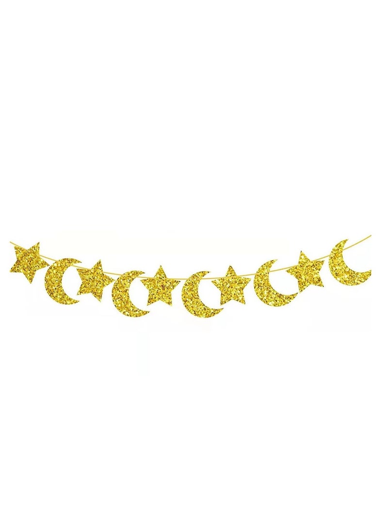 general Eid Mubarak Banner,Ramadan Mubarak Party Decorations Home, Gold Glitter Moon Stars Bunting Garland for Eid Celebration Decoration Muslim Islamic Ramadan Kareem Party Supplies - Image 3