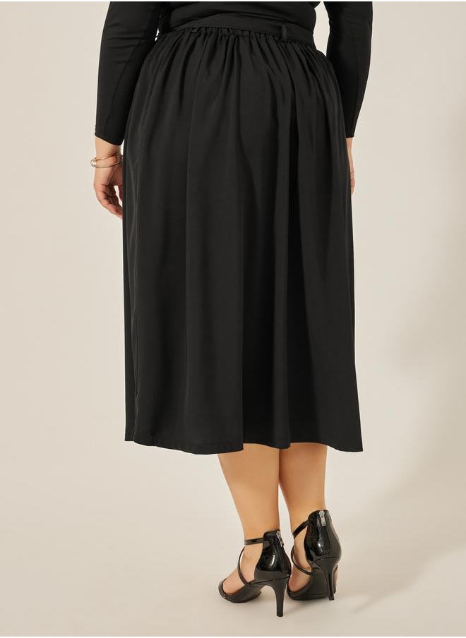 Styli Plus Size Gathered Detail Midi Skirt with Tie-Up Belt Detail  - Image 5