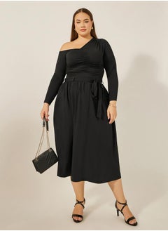 Styli Plus Size Gathered Detail Midi Skirt with Tie-Up Belt Detail  - Image 1
