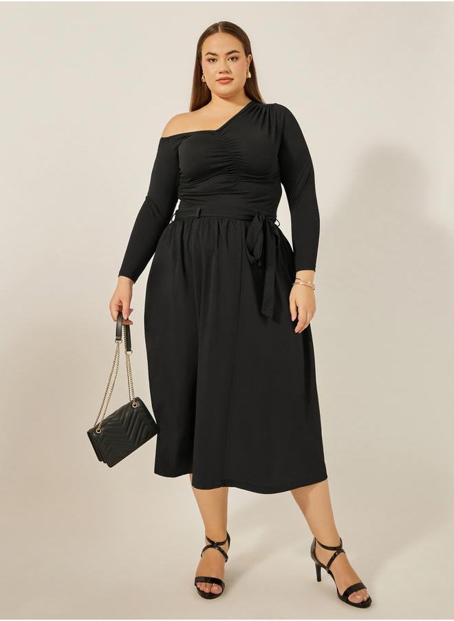 Styli Plus Size Gathered Detail Midi Skirt with Tie-Up Belt Detail  - Image 1