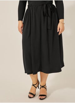Styli Plus Size Gathered Detail Midi Skirt with Tie-Up Belt Detail  - Image 3