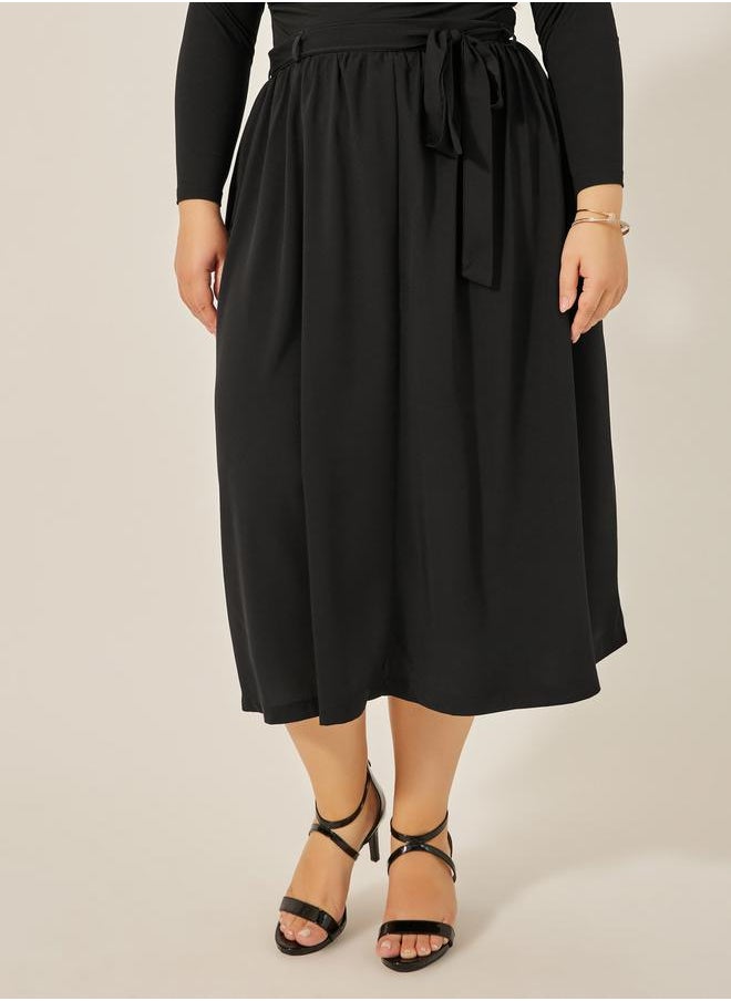 Styli Plus Size Gathered Detail Midi Skirt with Tie-Up Belt Detail  - Image 3