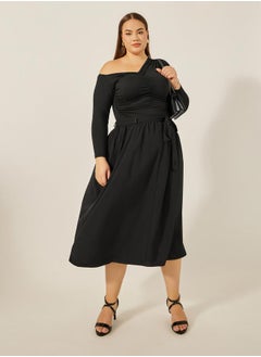 Styli Plus Size Gathered Detail Midi Skirt with Tie-Up Belt Detail  - Image 2