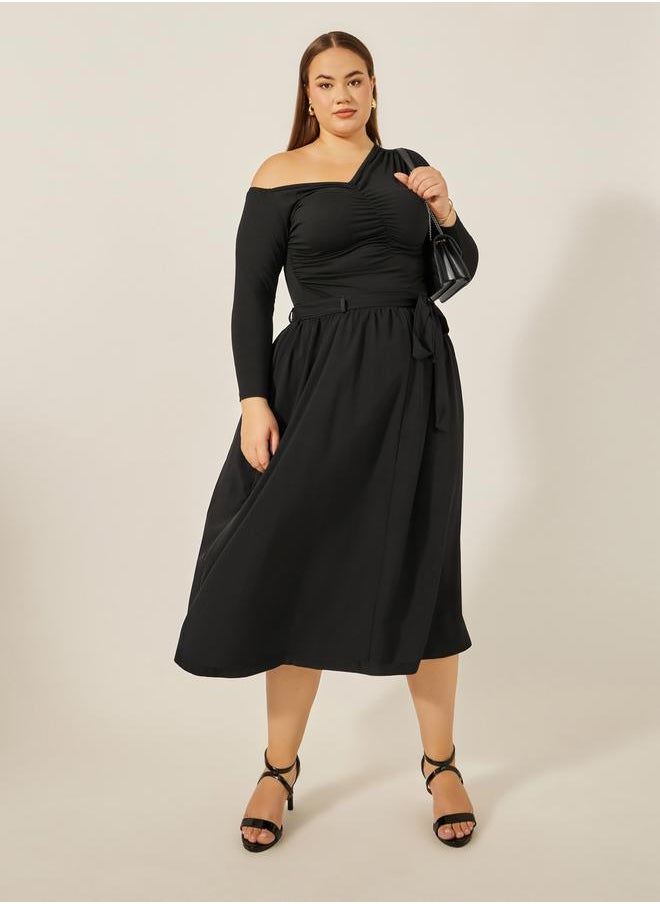 Styli Plus Size Gathered Detail Midi Skirt with Tie-Up Belt Detail  - Image 2