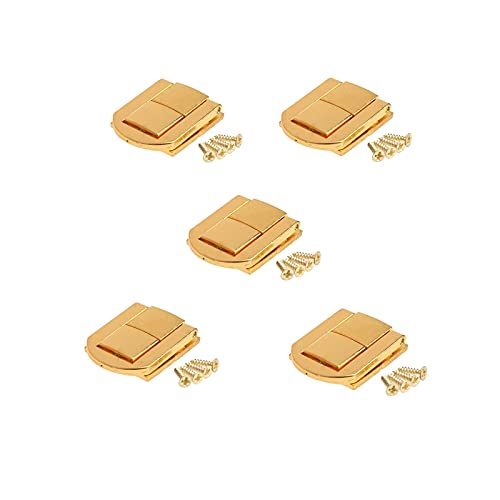 dophee Toggle Catch Lock 0.98"x0.79" Gold Retro Style Iron Hasp Wood Chest Lock Latch Clasp with Screws for Jewellery Box Suitcase Chest Decoration (5-Pack) - Image 1