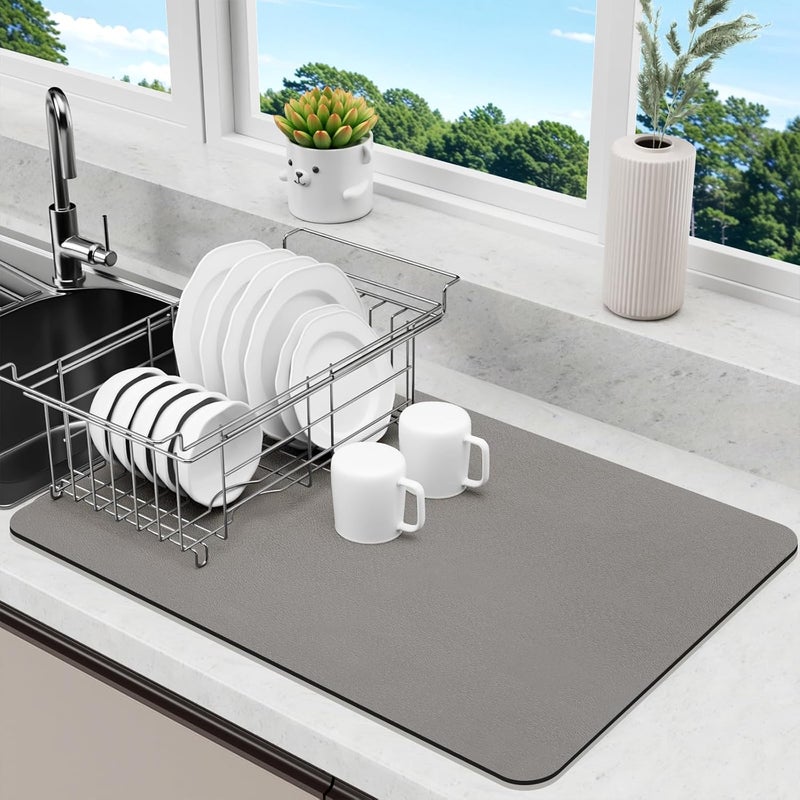 LIMNUO Dish Drying Mat for Kitchen Counter, Dish Drying Pad with Non-Slip Rubber Backed, Hide Stain Anti Absorbent for Kitchen Counter (Gray, 50x40cm) - Image 1