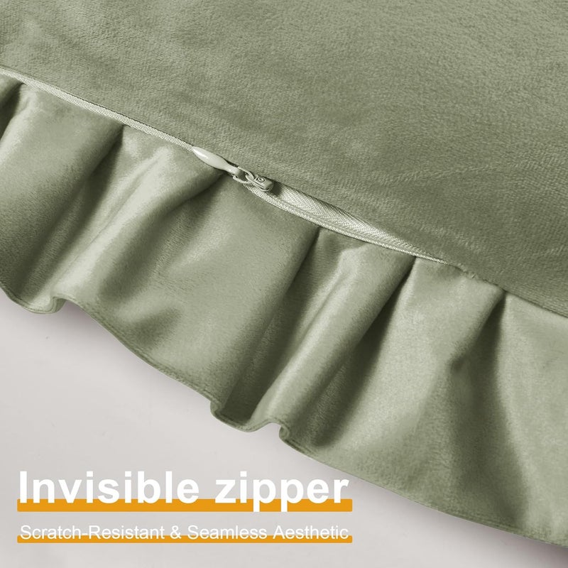 JIUZHEN Velvet Soild Throw Pillow Covers, Decorative Throw Pillow Covers for Couch Sofa Livingroom Car, 22x22 Inch, Set of 2 with Ruffles, Bean Green - Image 4