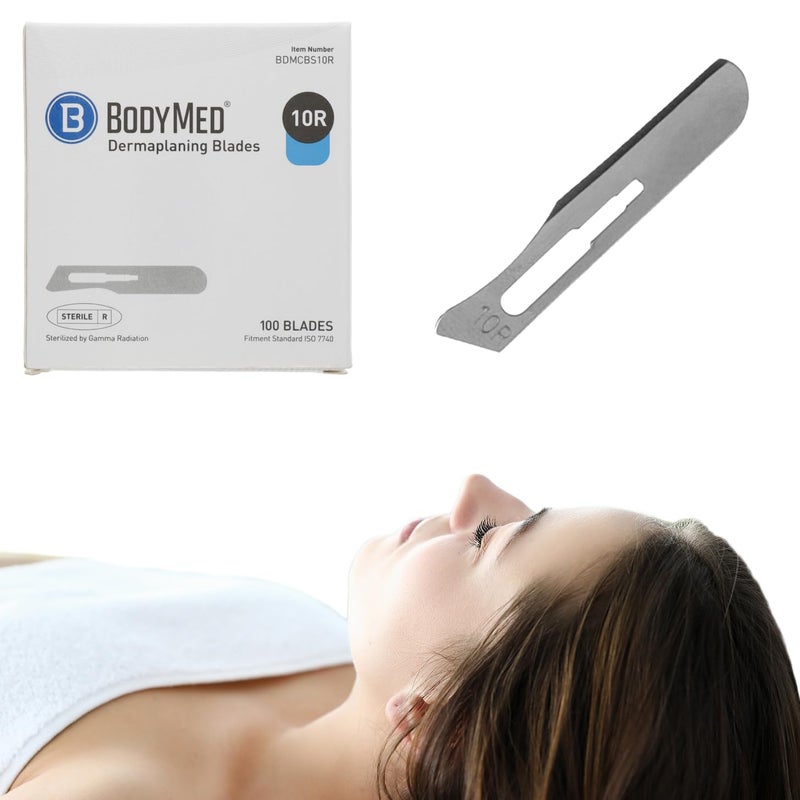 BodyMed شفرات ديرما بلانينغ من بودي ميد #10R من الفولاذ المقاوم للصدأ، 100 قطعة - معقمة للاستخدام الجراحي، والعناية بالبشرة، وإزالة الشعر، وإجراءات طب الأقدام مع طرف مدور للاختصاصيين في التجميل - Image 1