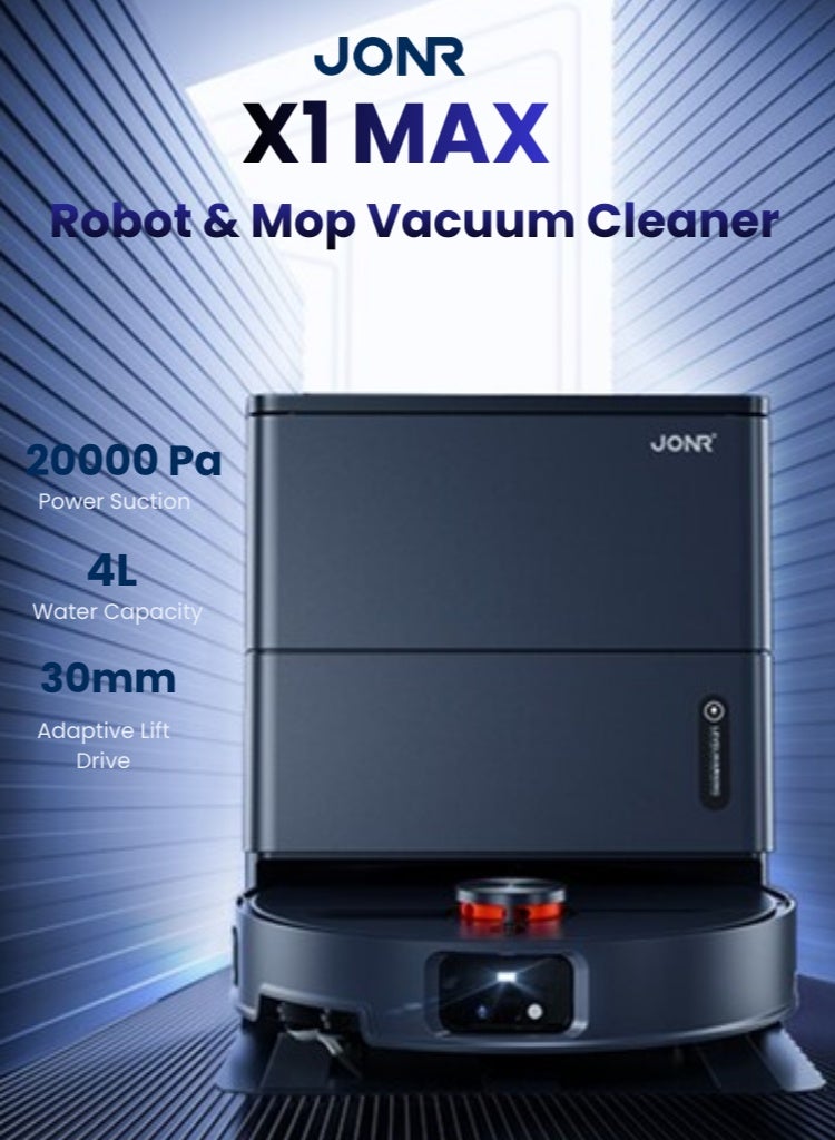 JONR X1 Max Robot Vacuum Cleaner and Mop, Powerful 20,000Pa Suction, 30mm Obstacle Climb, 75°C Hot Water Cleaning, Warm Air Drying, AI Obstacle Avoidance & 360° Navigation, All-in-One Station - Image 1