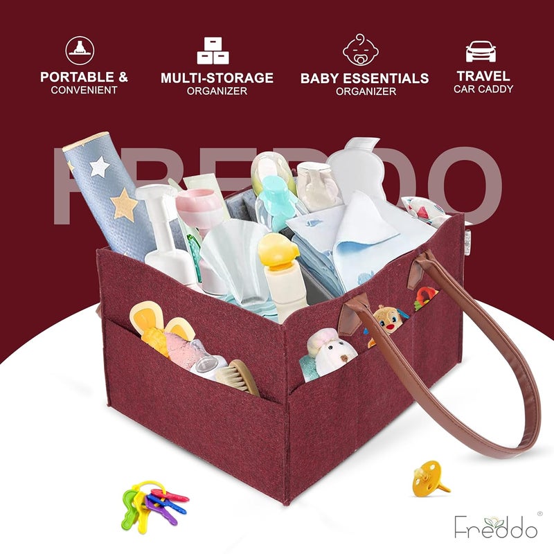 FREDDO Baby Diaper Caddy Organizer for Car Travelling and Nursery Storage Bin Felt Regular Size -MAROON Color, Pack of 1 Piece - Image 5