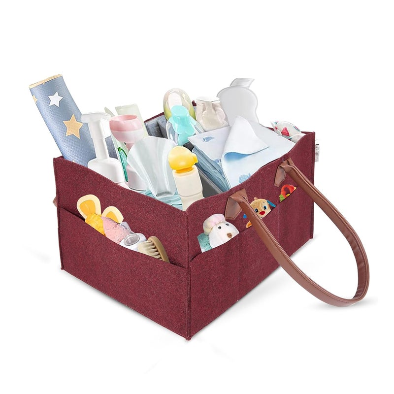 FREDDO Baby Diaper Caddy Organizer for Car Travelling and Nursery Storage Bin Felt Regular Size -MAROON Color, Pack of 1 Piece - Image 1
