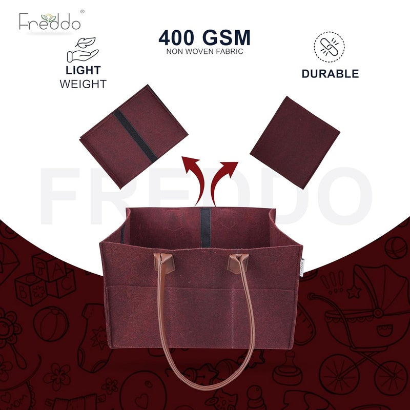 FREDDO Baby Diaper Caddy Organizer for Car Travelling and Nursery Storage Bin Felt Regular Size -MAROON Color, Pack of 1 Piece - Image 4