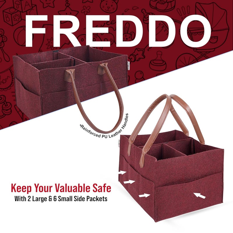 FREDDO Baby Diaper Caddy Organizer for Car Travelling and Nursery Storage Bin Felt Regular Size -MAROON Color, Pack of 1 Piece - Image 3